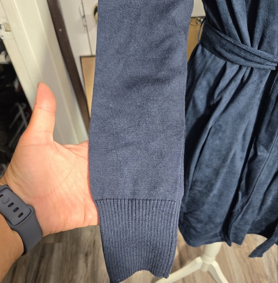 H By Halston Faux Suede Jacket W/Sweater Sleeves BLUE Sz 10 - Picture 5 of 11